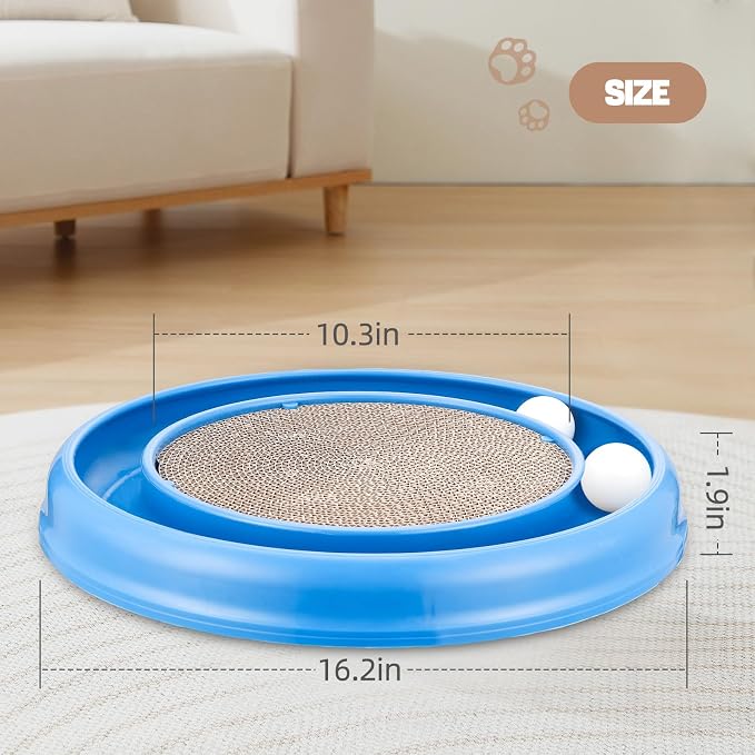 Cat Scratching Board with Balls for Cats Grinding Claw, Round Cat Scratcher Interactive Toy, Cat Ball Track Scratcher Pad for Cats Exercise Play(Blue)