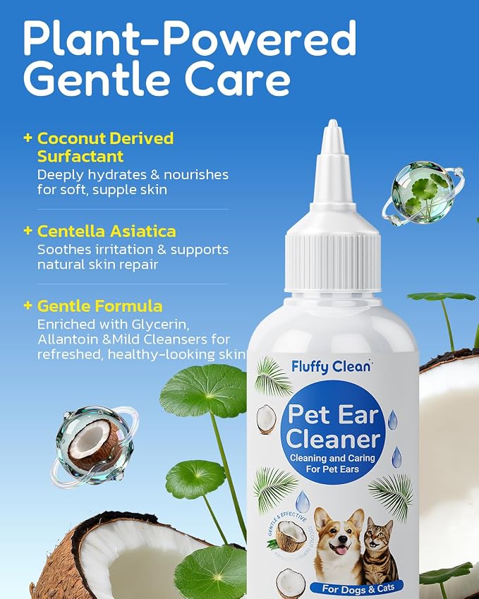 Ear Cleaner for Dogs & Cats - Gentle Non-Irritating Formula, Ear Cleaning & Care for All Ages, Removes Built-up Wax, Discharge, Dirt & Debris - 1.69oz Travel Size