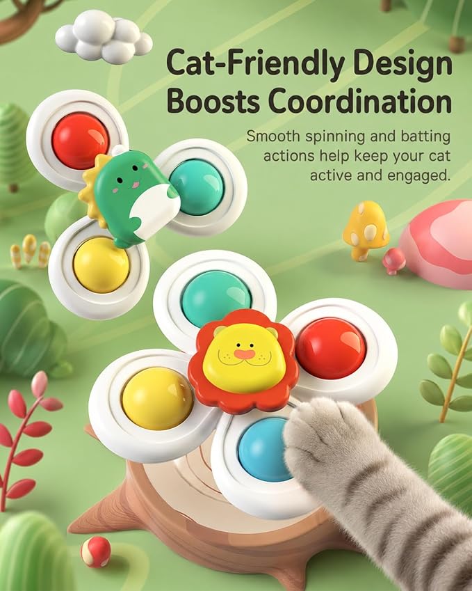 Cat Suction Cup Spinner Toy 3PCS Strong Suction 360° Spin Stick Anywhere | Window Perch Interactive Spin Windmill Swat Play Fun Exercise for Indoor Glass Tile Mirrors(Insect-Large)