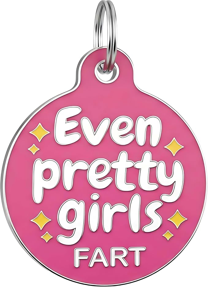 Bad Tags Personalized Dog and Cat ID Tags in 25+ Designs and 2 Sizes - 5 Lines of Custom Engraved Text - Funny Cute Personalized Pet Tags (Even Pretty Girls Fart, Large (1.25 inch))