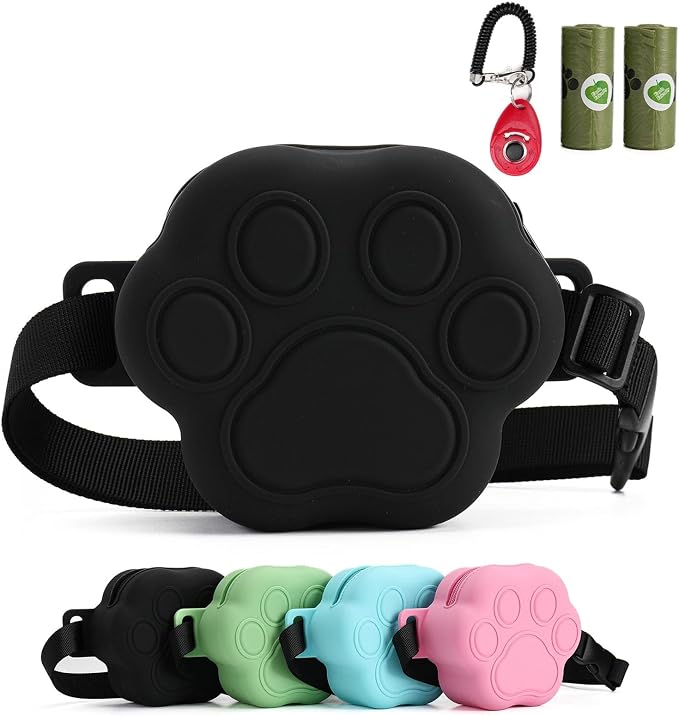 Dog Treat Pouch with Training Clicker and 2 Poop Bags, 1.8 Cup Small Sealable Zipper Silicone Fanny Pack with Waist Belt, Pet Puppy Training & Walking Essentials (Black)