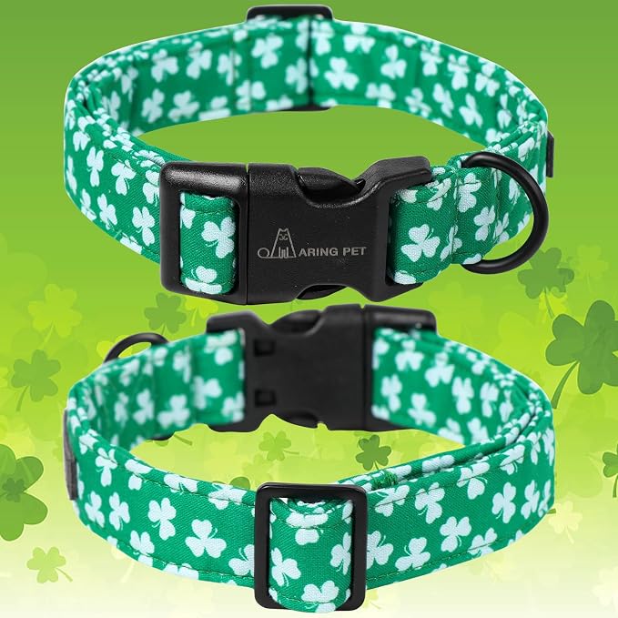 ARING PET St Patricks Dog Collar, Cute Green Clovers Pet Collars with Quick Release Buckle for Puppy Small Medium Large Boy Girl Dogs-XS