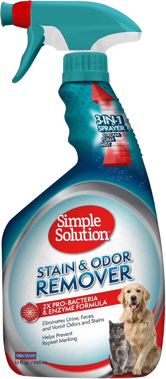 Simple Solution Pet Stain & Odor Remover, Enzyme Stain Cleaner, 32oz | Dog Stain & Odor Remover, Pet Urine Enzyme Cleaner, Dog Urine Carpet Cleaner, Pet Odor Eliminator, Carpet Stain Remover