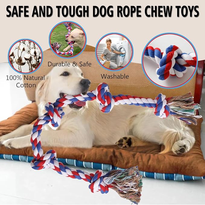 XIGOU Dog Rope Toys for Large Dogs Aggressive Chewers, Dog Chew Toys for Large Breed Indestructible, Heavy Duty Tough 3 Feet 5 Knots Dog Toy, Sturdy Rope toy for Dogs Tug of War Dog Toy Teeth Cleaning