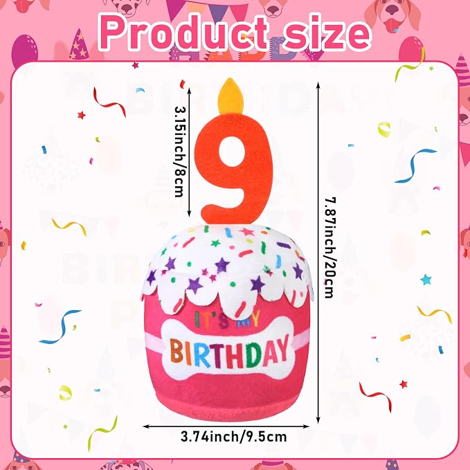 Dansydaisy Dog Birthday Cake Toy Squeaky Plush Toy for Girl Boy Gifts, Chew Accessories for Dog Birthday Party Decor Favor for Large, Medium and Small Dogs(9th,Pink)