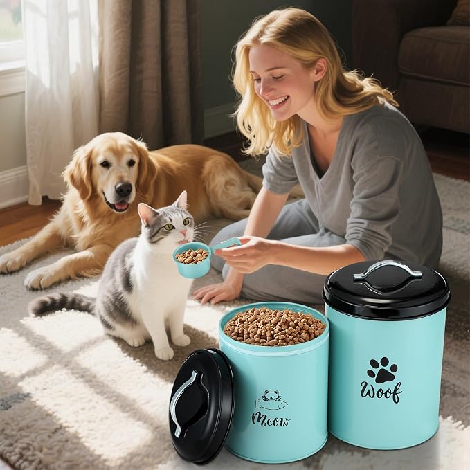 Honeydak 2 Pack Dog and Cat Treat Container Airtight Metal Pet Food Jar with Lid Cookie Container Gifts for Cat Dog Lovers for Farmhouse Housewarming Kitchen Counter Treat Jar Food Storage for Pet
