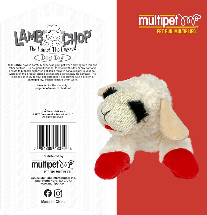 Multipet Lamb Chop Dog Plush Toy - Squeaky Toy for Small & Medium Dogs - Extra Soft Plush - Stuffed Animal for Cuddling & Playing (10", Cream, 5 Squeakers) (Pack of 2)