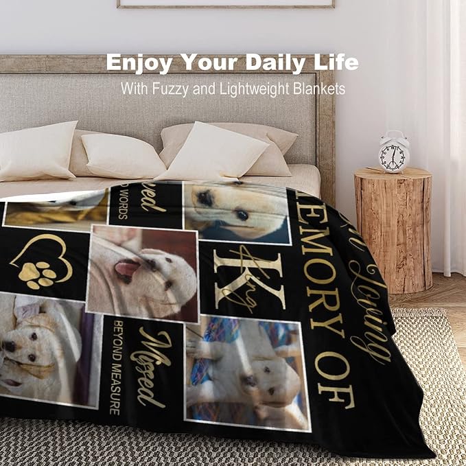 Custom Memorial Blankets for Loss of Pet Dog Cat | Personalized Dog Blankets with Photo Name | in Loving Memory Blanket | Sympathy Blanket | Customized Memorial Blanket Gifts for Dog Lover 40"x50"