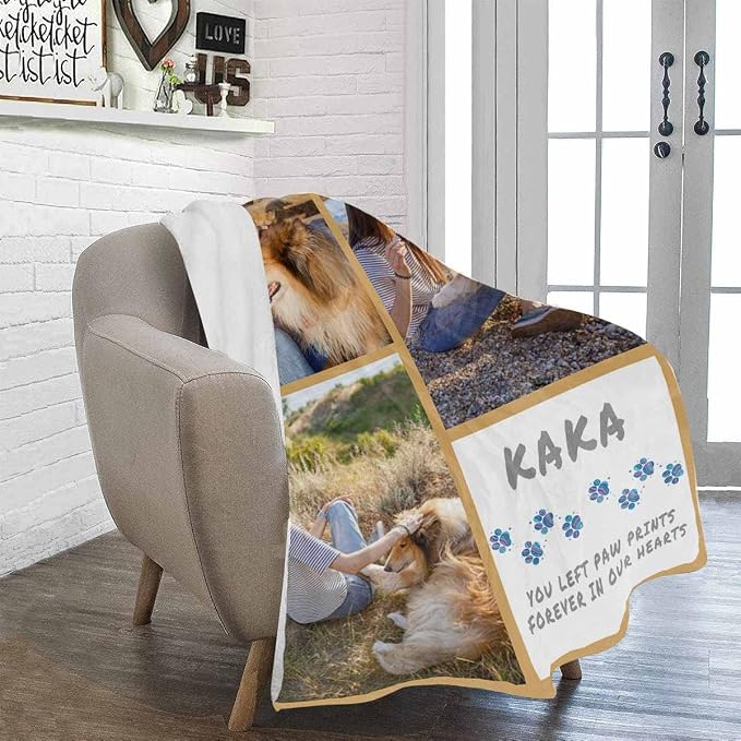 Artsadd Custom Memorial Blanket with Photos and Name-in Loving Memory Gifts Personalized for Loved Ones Lost-Remembrance Blankets for Dogs Cats Pets Lover-Three Pictrures