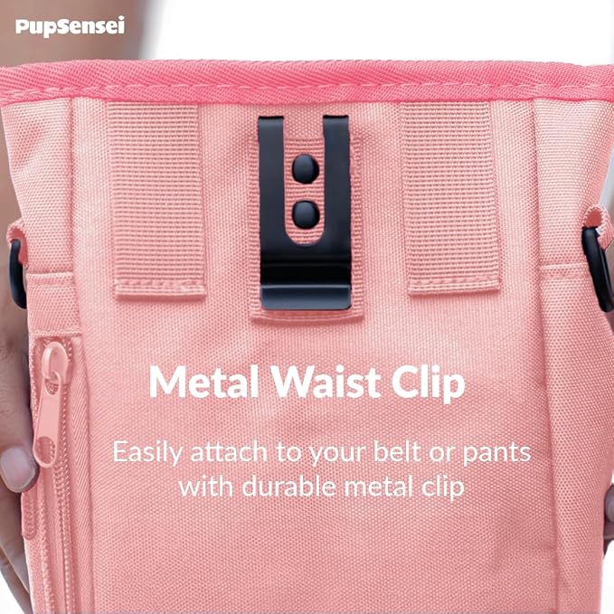 Dog Treat Pouch for Training – Magnetic Dog Treat Bag with Belt Clip & Poop Bag Dispenser – Hands Free Carry Pouch with Auto-Close Access & Shoulder Strap – Durable Pet Gear –Light Pink