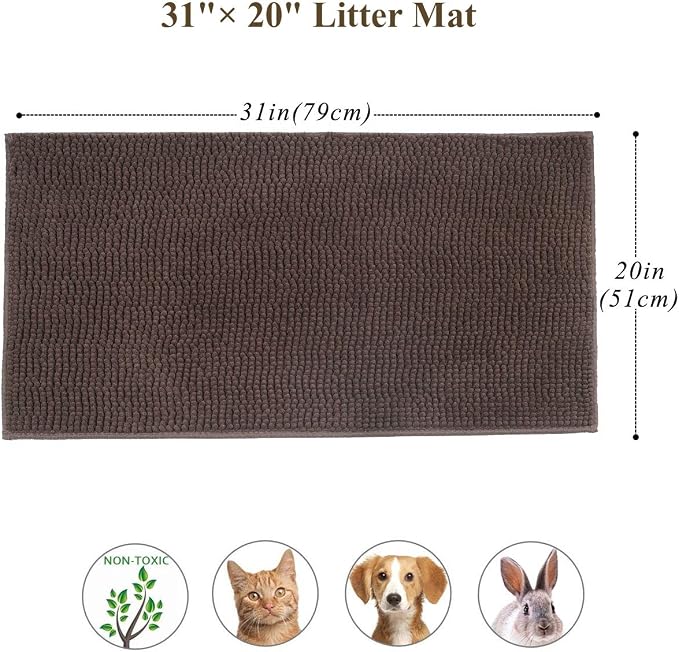 VIVAGLORY Cat Litter Mat Softgrip Litter Trapping Mat, 31"× 20", Brown | Litterbox Rug Box Catcher for Indoor & Floor, Easy Clean Washable Less-Mess Waterproof for Cat