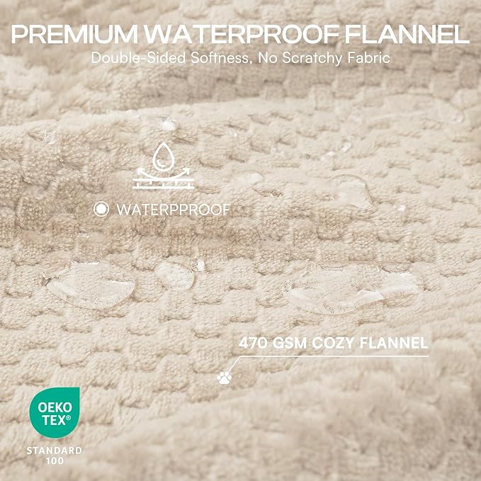 Luciphia Waterproof Blanket for Large Dog Ultra-Soft & Calming Pet Throw Reversible Warm Fleece Durable Furniture Crate Couch Bed Cover Protector Machine Washable Leakproof Beige XL (85''x57'')