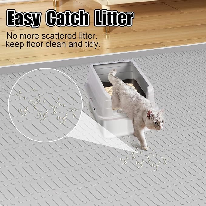 Silicone Cat Litter Mat 47" x 35" Cat Mat for Litter Box, Light Grey | Extra Large Cat Litter Trapping Mat for Floor, Waterproof, Non-Slip Kitty Litter Box Mat with Raised Edge, Easy to Clean