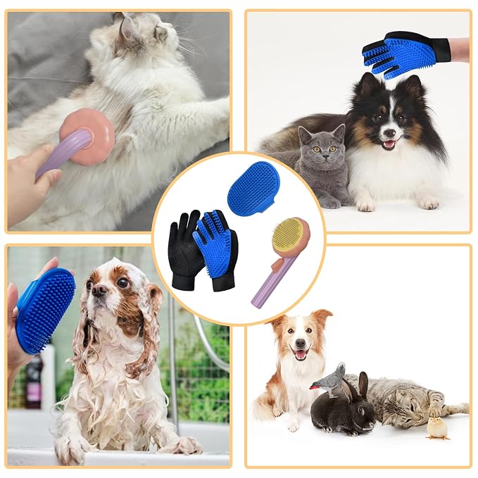 Cat Grooming Glove Brush, Pet Brush for Short and Long Haired Pets | Self-Cleaning Slicker Dog Bath Brush for Shedding and Grooming,Removes Loose Hair and Tangles,Promote Circulation
