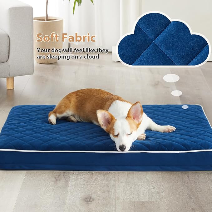 WNPETHOME Orthopedic Waterproof Extra Large Senior Dogs Bed for Comfy Sleep | XL Washable Ped Bed with Removable Cover, Multi-Needle Quilting XL Crate Bed for Large Sized Dog Relax, Blue 42x30 Inch
