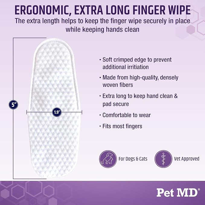 Pet MD Tris Ear Finger Wipes for Dogs & Cats - 50ct | Multipurpose Cleansing Solution Cat Ear Wipes & Puppy Ear Cleaner - Pet Safe Cleaner to Clean and Remove Debris