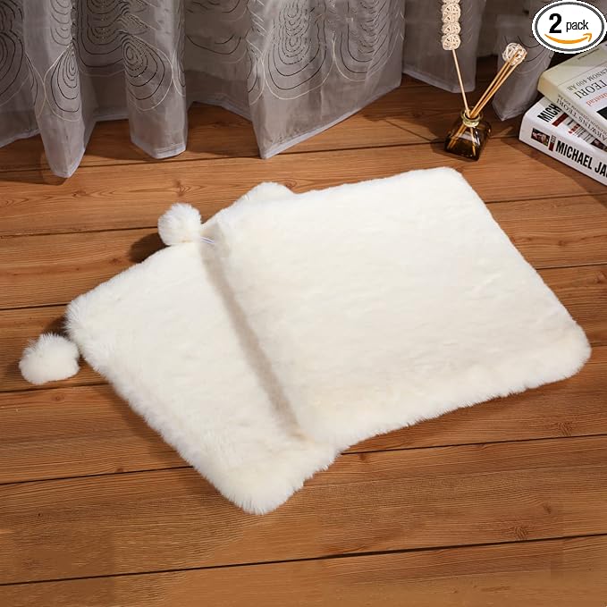 SHENGOCASE 2-Pack 14" x14" Faux Rabbit Fur Cat Dog Bed Cushion Pad Mat, Cat Tree Tower Replacement Cushion Pad for Window Perch Carrier House Cage Crate Kennel Furniture