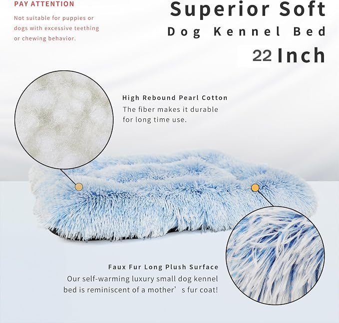 nononfish Dog Crate Bed for Small Dogs Washable Orthopedic Flat for Inside Crate Cages Kennel House Sofa Plush Comfy Sleeping,Gradient Blue 22in