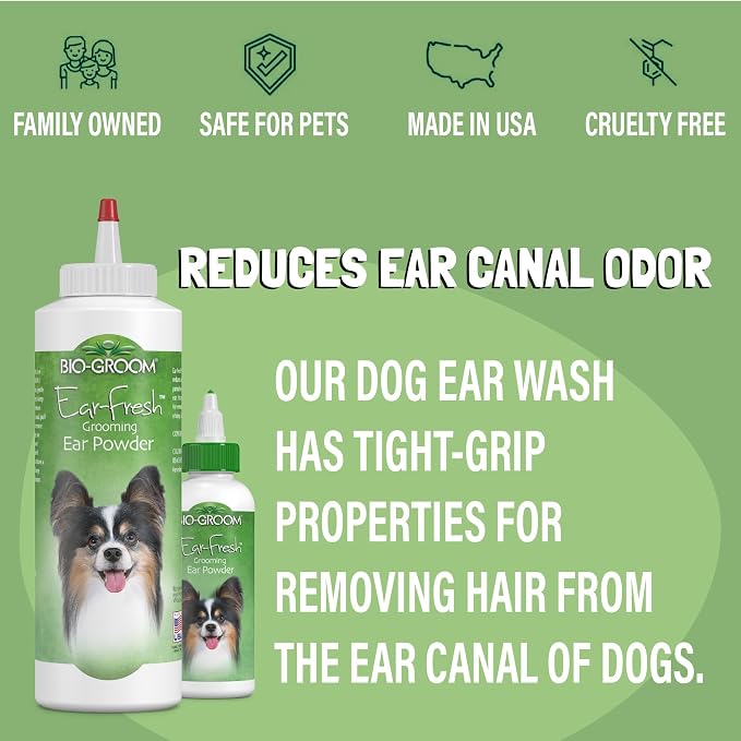 Bio-groom Ear-Fresh Dog Grooming Ear Powder – Cat & Dog Ear Cleaner, Dog Bathing Supplies, Puppy Wash, Cruelty-Free, Made in USA, Ear Powder for Dogs – 24 g 2-Pack