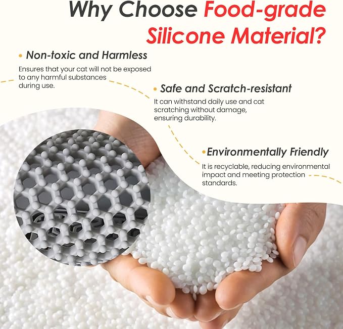 Cat Litter Mat | Litter Box Trapping Mat for Kitty | Waterproof & Anti-Tracking | Easy to Clean | Honeycomb Small Pads | Food Grade Silicone Catcher Mat | for Indoor Floor | Grey 20 * 15 in