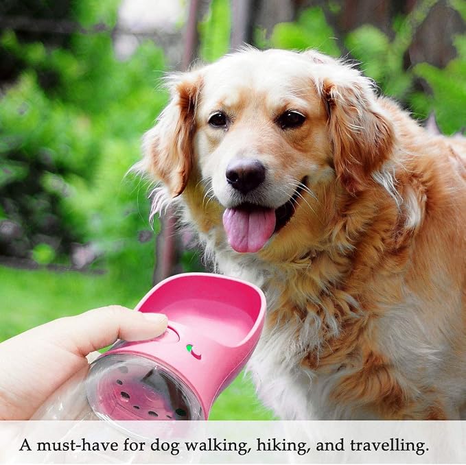 QQPETS Dog Water Bottle Leak Proof Portable High Capacity Drink Cup for Pet Large Dogs Outdoor Walking Hiking Travelling 19 OZ (Pink)