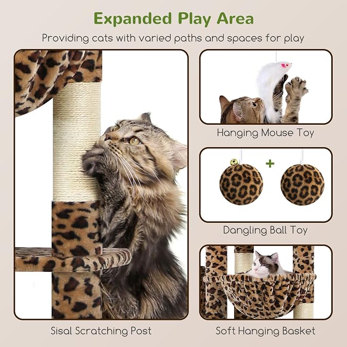 Globlazer Giant Cat Tree for Indoor Large Cats, 83in, F83, Leopard Print | XXL Cat Tower with 9 Scratching Posts for 20lb+ Heavy Duty Large Adult Cats