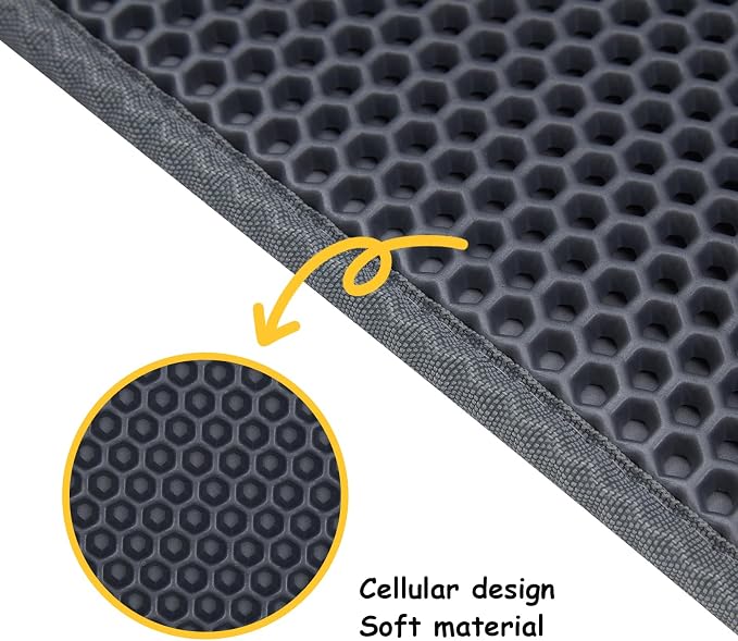 Cat Litter Mats (2-Pack) 24" x 15", Litter Box Mats with Double Layers, Urine-Proof and Non-Slip Litter Trapping Mats, Easy Clean Leakproof , Soft EVA Durable Anti-Scratch Kitty Litter Mat, Grey