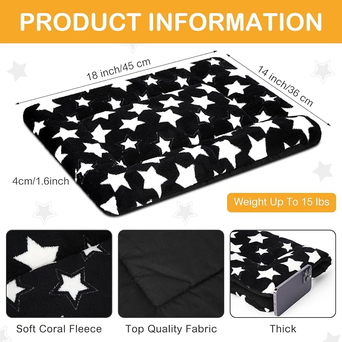 4 Pcs Dog Crate Pads Soft Warm,18 x 14 x 1.6 Inch,Star,Black | Ultra Soft Warm Washable Anti-slip Kennel Bed Mat for Pets,Reversible Replaceable,for Small Medium Large Dogs and Cats