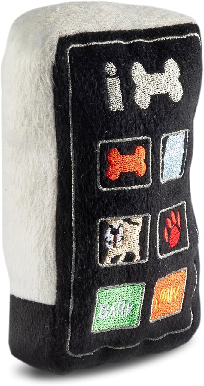 Dog Diggin Designs iBone Plush Dog Toy Bone | Luxury-Inspired Parody Tech-Style Bone with Squeaker, Soft Plush Chew & Play Dog Toy – Modern Fashion Accessories