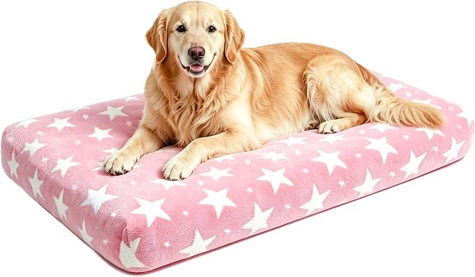 Orthopedic Dog Bed for Large Dogs with Removable Washable Cover(Pink Star, 35.0" L x 23.0" W x 3.2" Th)
