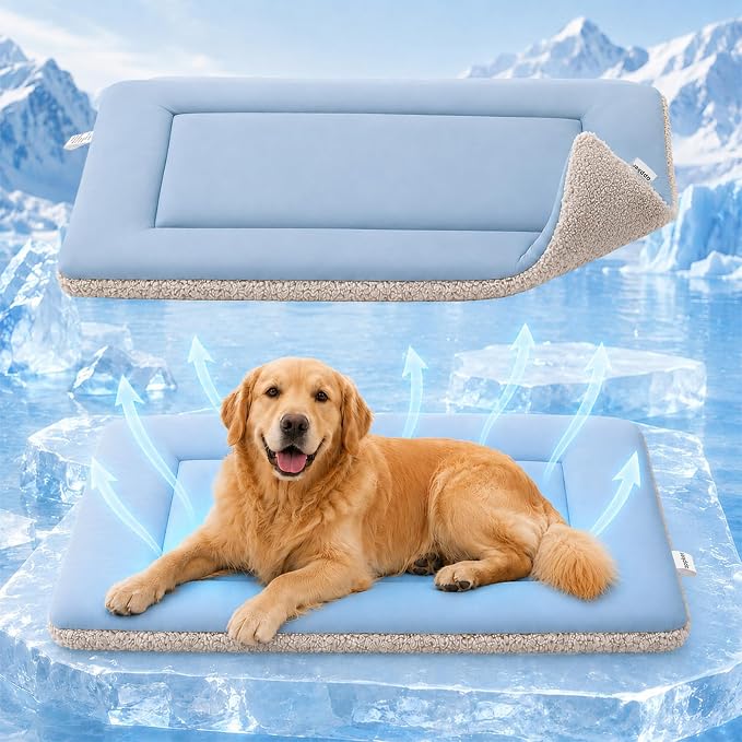Cooling Mat for Large Dogs, Washable Dog Beds Crate Pad, 42"x 28" Thick & Durable Dog Cooling Mat, Reversible Warm & Cooling Dog Bed, Cozy Sleeping Mat for Couch, Metal Crate & Beds - L