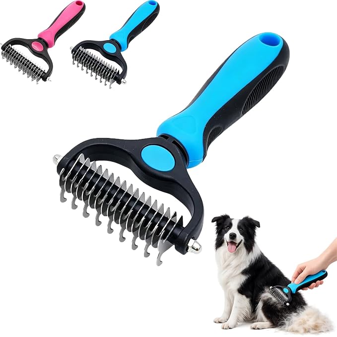 Nolaras Dog Grooming Tool, Professional Deshedding Tool Dogs & Cats - Gentle, Efficient & Fur, Pet Grooming Brush, Dog & Cat Grooming Tool (Blue Big)