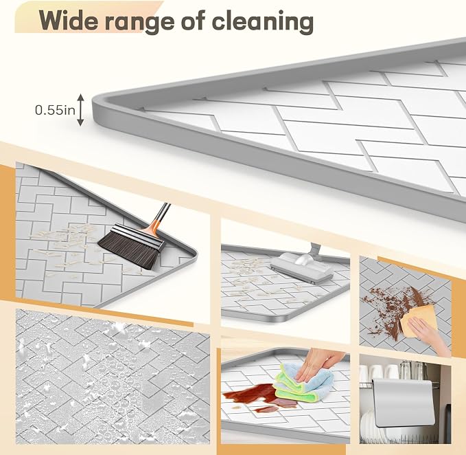 Silicone Cat Litter Mat for litter box Large 34" X 22"-Easy to Clean Cat Litter Trapping Mat, Waterproof, urine-proof and non-slip to keep the floor clean and tidy（Gray）