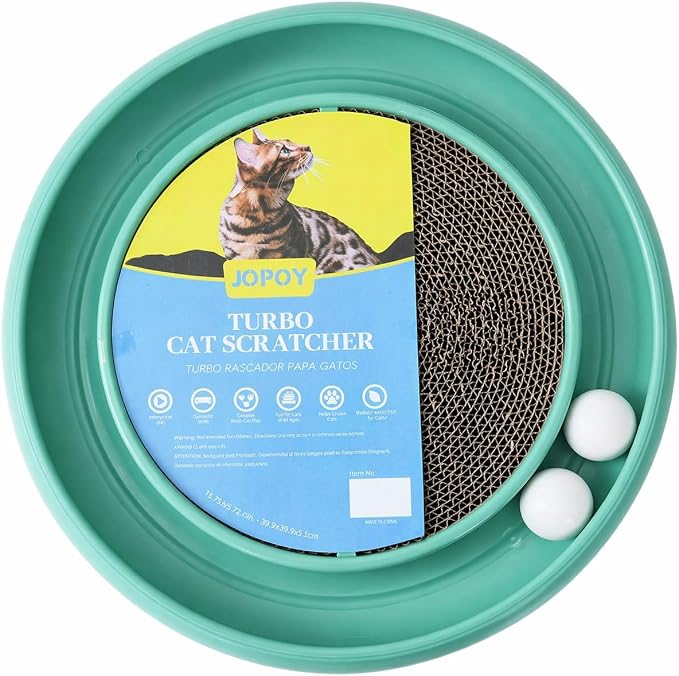 Cat Scratcher Toy Ball Track, Green | Round Interactive Scratching Board, Exercise Set, Indoor Cats, Adult and Kitten, Mental & Physical Stimulation
