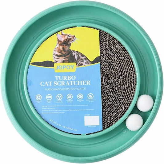 Cat Scratcher Toy Ball Track, Green | Round Interactive Scratching Board, Exercise Set, Indoor Cats, Adult and Kitten, Mental & Physical Stimulation