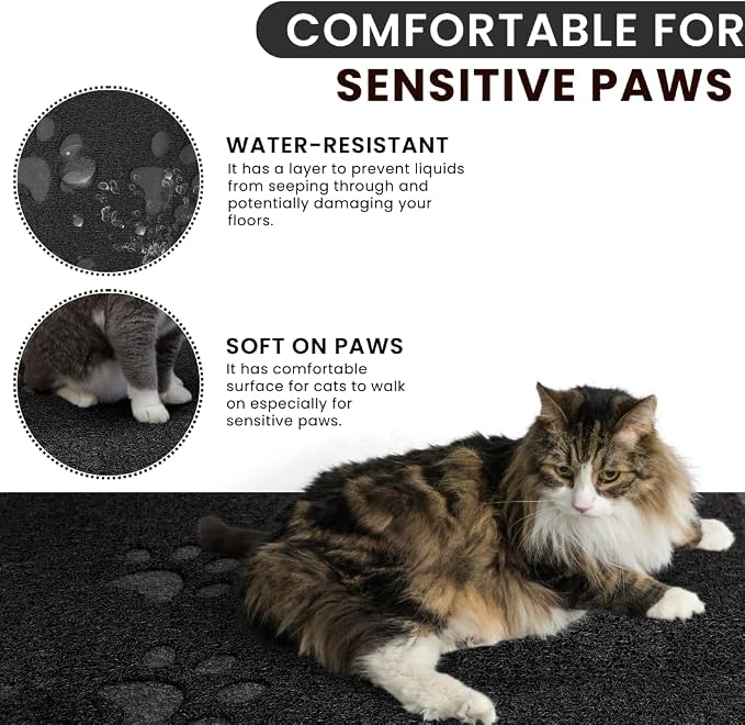 Andalus Small Cat Litter Mat, Pack of 1 - Waterproof, Non-Slip & Easy to Clean Cat Litter Box Mat for Extra Efficient Pet Litter-Trapping, Black (15.75” X 11.75”)