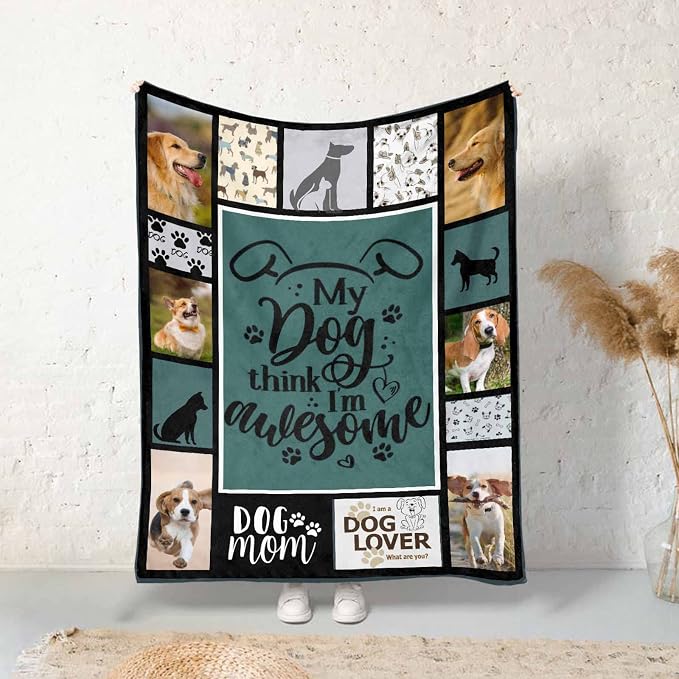 InterestPrint Personalized Loss of Pet Dog Throw Blankets My Dog Think I'm Awesome Dog Lover Blanket Custom Memorial Dog Blankets with Beloved Photo Remembrance Blanket Gift 50X60 Inch