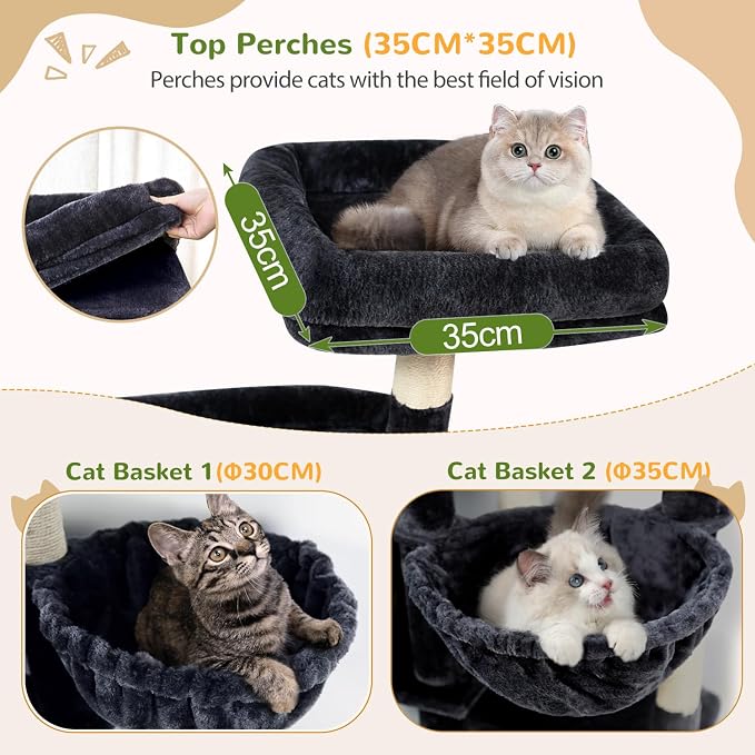 Globlazer 74in Large Sturdy Cat Tree for Large Cats, F74F, Beige | Tall Maine Coon Cat Tower for Indoor Cats Large Adult with 8 Scratching Posts, 2 Spacious Cat Condos, 3 Perches