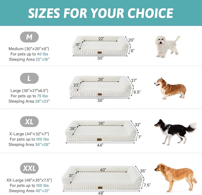 COZY KISS Ultra Soft Faux Rabbit Fur Dog Bed for Large Dogs – 44"x32" Orthopedic Foam Couch, Removable Washable Cover & Waterproof Lining, Cream
