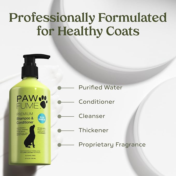 PAWFUME Dog Shampoo and Conditioner, Blue Ribbon, 2-Pack | Probiotic pH-balanced formula nourishes, detangles and deep cleans for silky coat, Puppy Shampoo and Conditioner