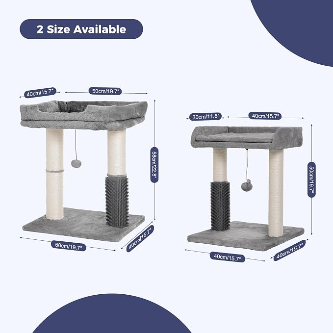 Cat Scratching Post Small Cat Tree with Cat Self Groomer, 15.7x13.7” Wide Top Bed, Natural Scratch Post and Danging Ball Great for Kittens and Average Indoor Cats-Medium Grey