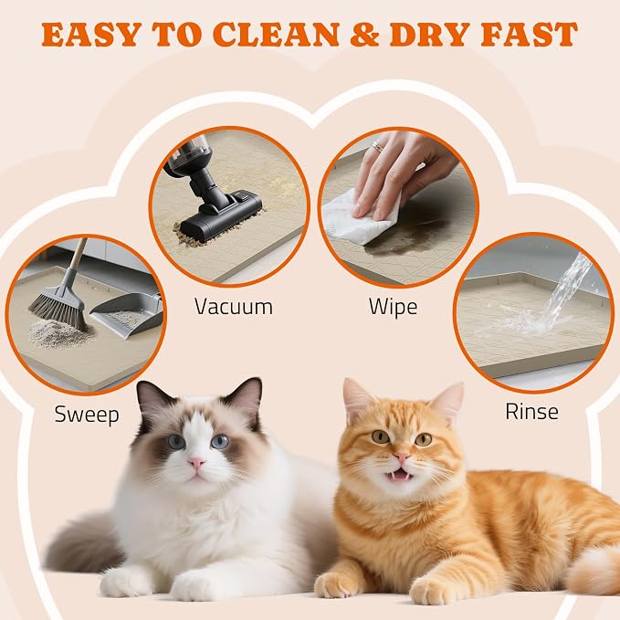 Pawtners Silicone Cat Litter Mat 34 x 22 in, Easy to Clean, 2 Pack | Non-Slip Kitty Litter Mat for Floor, Waterproof & Urine-Proof Cat Litter Mat Litter Trapping Mat, Soft on Kitty Paws