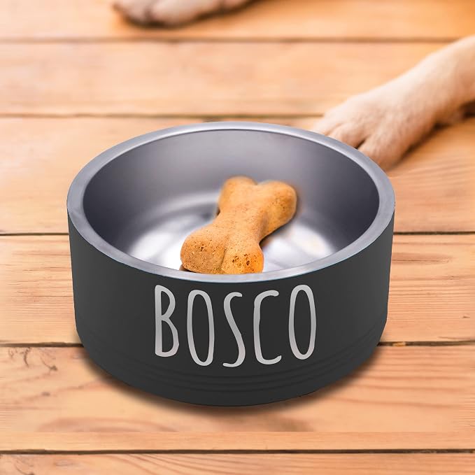 My Personal Memories Custom Personalized Stainless Steel Dog or Cat Bowl for Water and Food - Engraved Pet Bowl with Non Slip Bottom (Medium - 32 Ounces, Black)