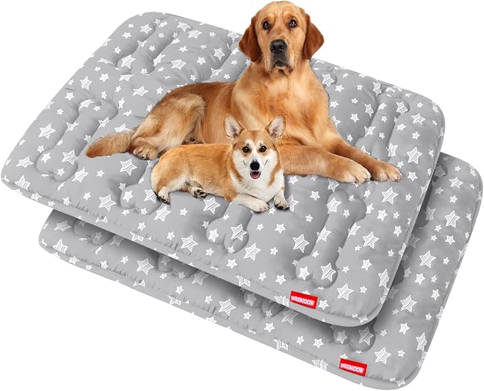 Dog Crate Pad Mat (42" X 28") 2 Pack, Soft Dog Bed Mat with Cute Prints | Personalized Crate Pad, Anti-Slip Bottom, Machine Washable Kennel Pad, Grey