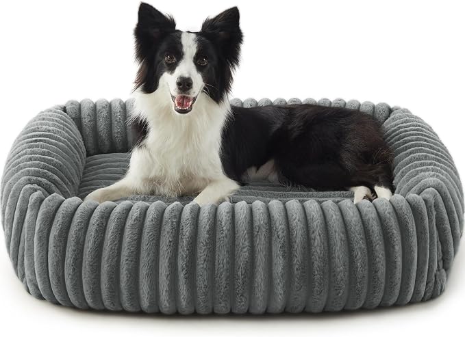 FURTIME Dog Beds Large Sized Dog, Washable Orthopedic Pet Bed with Removable Cover, Rectangle Soft Calming Sleeping Puppy Bed Durable Pet Cuddler with Anti-Slip Bottom, Grey, XL(42"x20"x8")