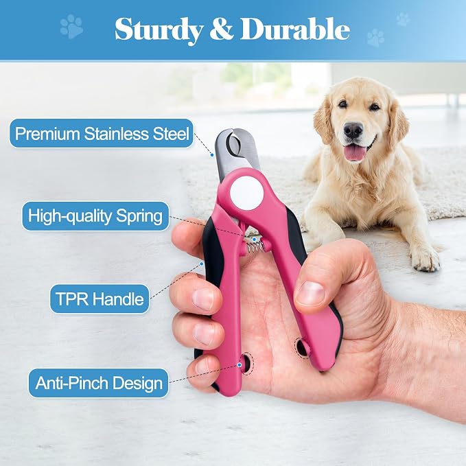 Swihauk Heavy Duty Dog Nail Clippers and Trimmers, Professional Pet Nail Clippers with Nail File for Dogs Cats Small Animal, Claw Clippers with Safety Guard to Prevent Over-Cutting, Pink