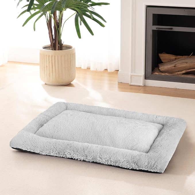 Dog Bed Mat Soft Crate Pad Washable Non-Slip Mattress for Large Medium Small Dogs and Cats Kennel Pad (23'' x 18'', Grey)