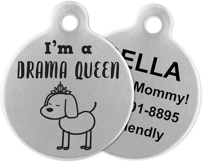 If It Barks - Engraved Pet ID Tags for Dogs - Personalized Stainless Steel Identification Tags - Custom Name Tag Attachment - Made in USA, I'm a Drama Queen