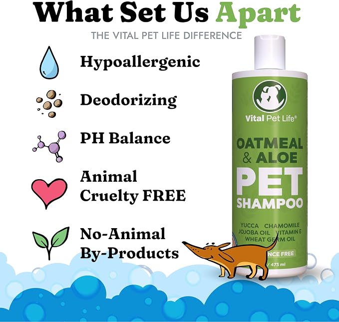 Oatmeal Shampoo for Dogs - Helps Dry Coats & Itchy Sensitive Skin, 16 oz | Aloe Vera, Chamomile, Jojoba Oil, Vitamin E, No Parabens or Artificial Dyes