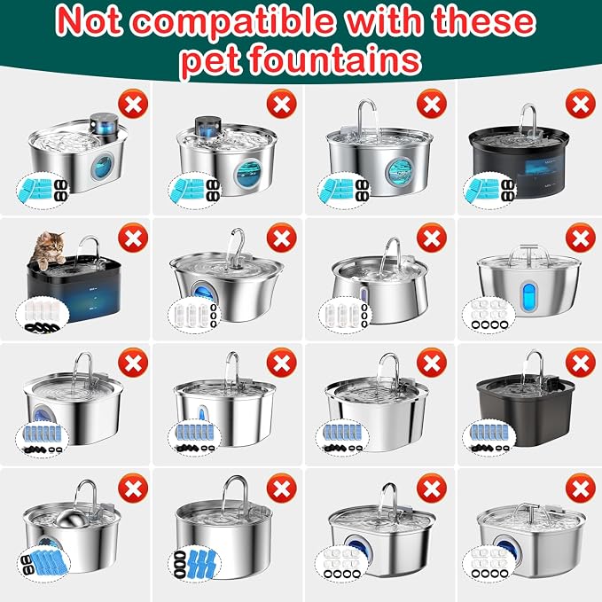 Cat Water Fountain Filter,24 Pack Replacement Filters for Pet Water Fountains,Compatible with Stainless Steel 67oz/2L Adjustable Flow Cat Fountain Replacement Filters,Dog Water Fountain (12+12 Pack)